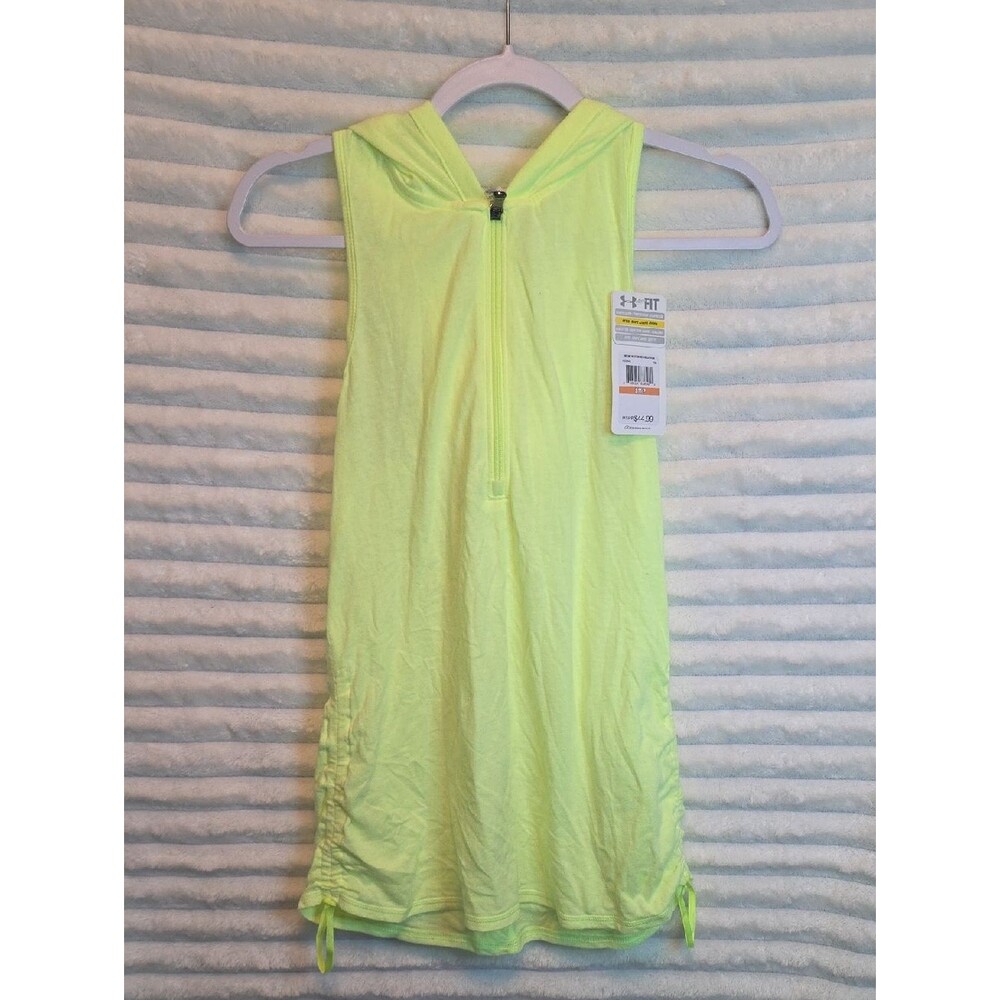 0201 Under Armour Neon Yellow Hooded Sleeveless Athletic‎ Tunic; Small
